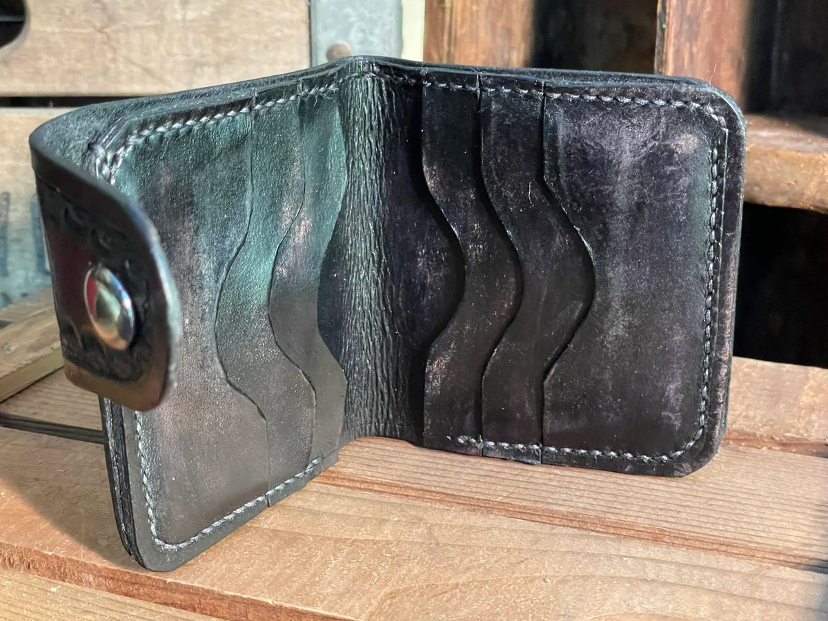 Snap Bifold Wallet, Black Basketweave - Made to Order